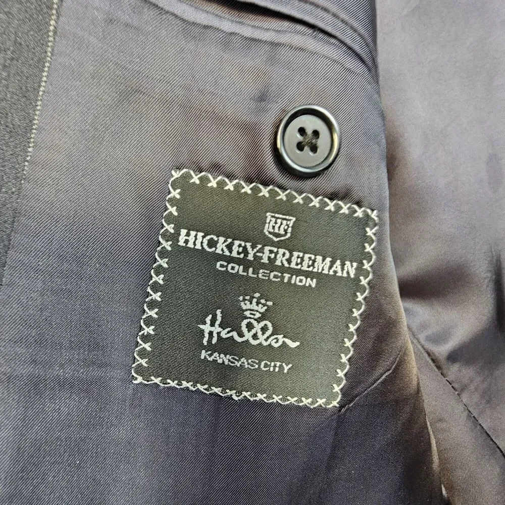 Hickey-Freeman Loro Piana Blazer 46R Tailored Black Striped Wool Tasmanian 120's